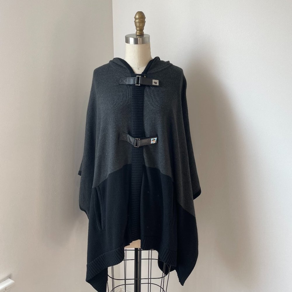 Michael Kors Knit Color-block Zip Poncho w/ Hood and Pockets